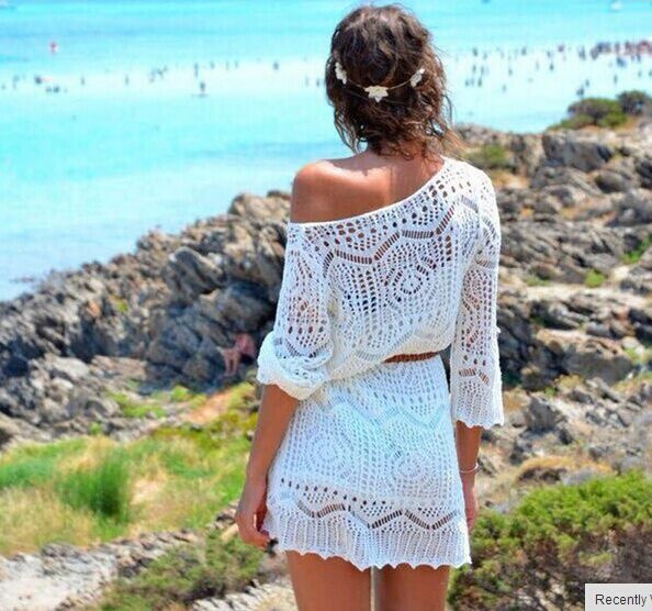 White Women Summer Sexy Lace Crochet ...
